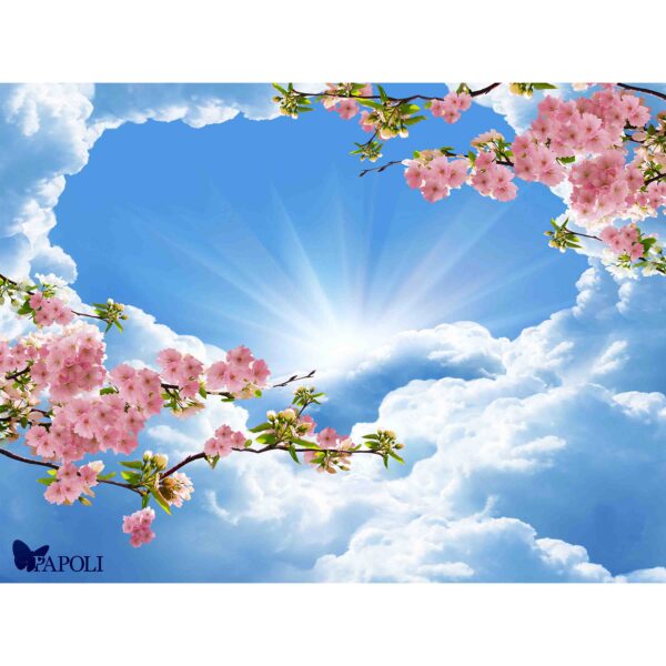 آسمان مجازی طرح شکوفه های صورتی و آسمان آبی مناسب همه فضاها